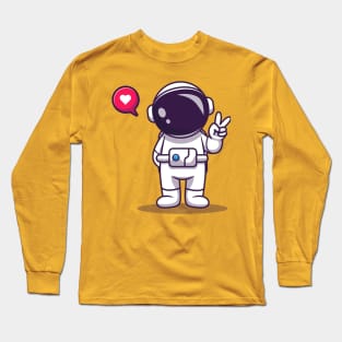 Cute Astronaut With Hand Peace Cartoon Long Sleeve T-Shirt